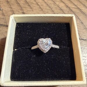Moissanite Halo Engagement Ring with Side Stones Promise Bridal Ring 925